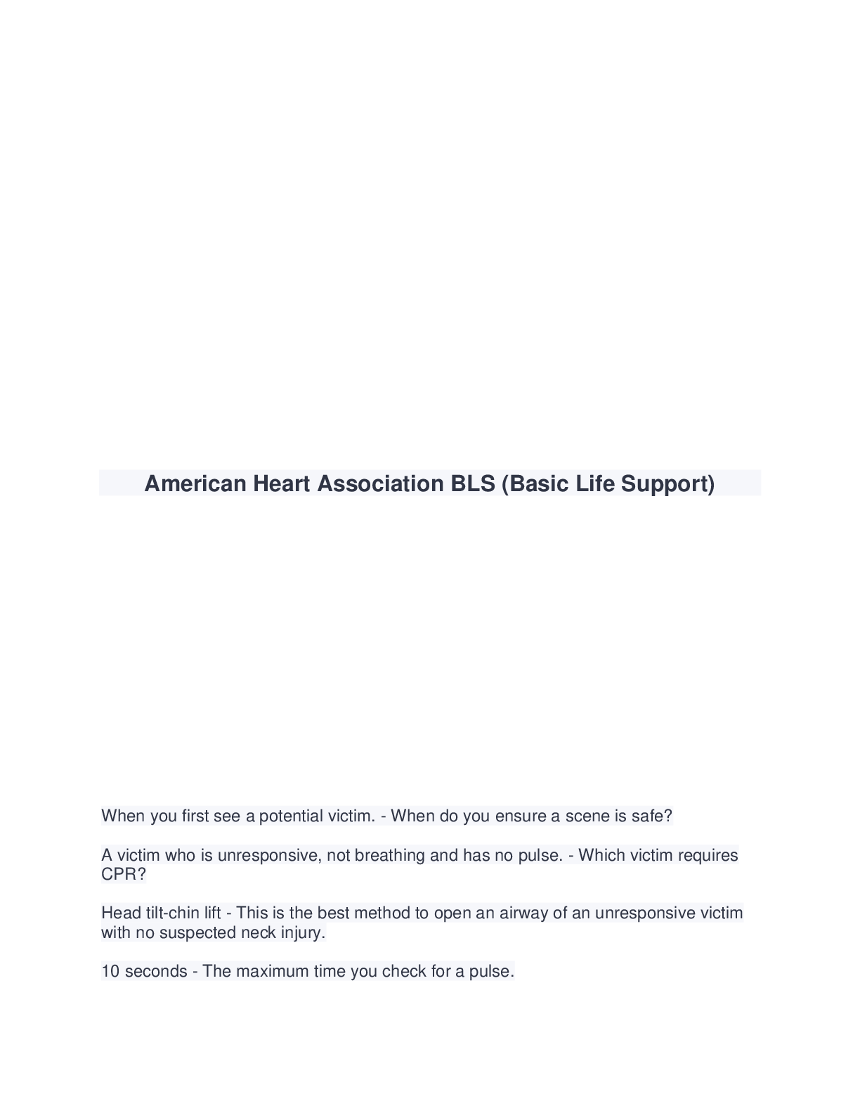 Preview image of American Heart Association BLS (Basic Life Support) document